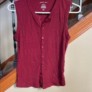 Pink Rose Women's Button Down Sleeveless Top - Burgundy